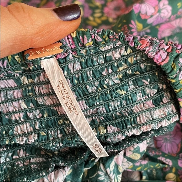 Free People Lyla Tunic Blouse Top XS UK 6 8 Green Floral Halterneck Boho BN - Picture 3 of 8